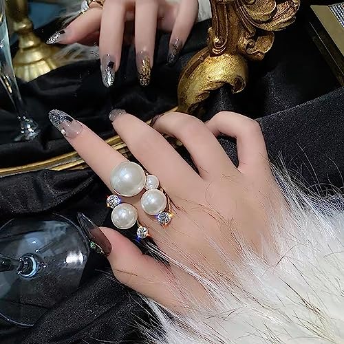 Pearl Ring for Women Promise Stacking Pearl Rings Adjustable Open Pearls Finger Ring Trendy Personality Christmas Pearls Jewerly Prom Dress Jewerly2