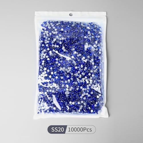 Image of 10000PCS Royal Blue Rhinestones Bulk, Flat Back Crystal Glass Stone Round Gems,SS20, 4.6-4.8mm