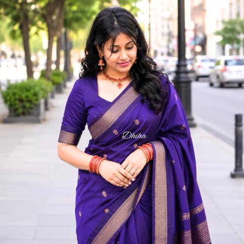 Image of DHIHA Gadwal Cotton Saree for Women | Pure Kalyani Cotton Saree with Zari Border Tassels & Blouse | Kanjivaram Linen Silk | Handloom Weave