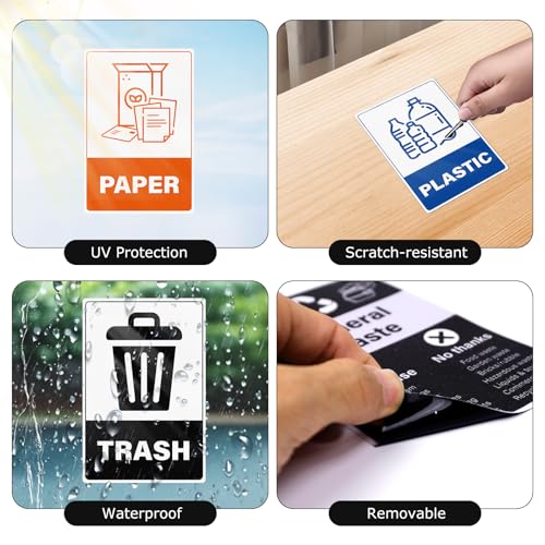 YIKIADA 30 Pack Recycle Stickers for Trash Can Glass Paper Plastic Metal Vinyl Weatherproof Self Adhesive Sign 6 × 4 Inches for Waste Bins Home Business Office