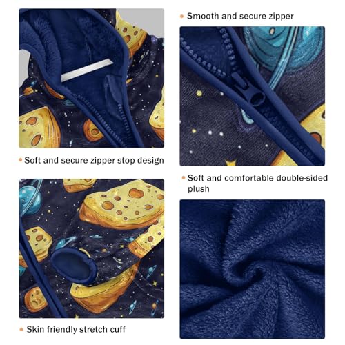 Cheese in Space Pattern Toddler Fleece Jacket Girl Boys Hooded Fleece Jacket Coat Warm Outwear Zip-up 3-10T3