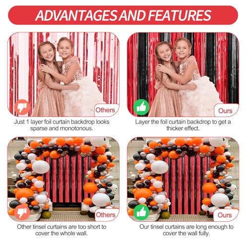 Image of 2 Pack Red and Black Foil Fringe Curtains Streamers Party Decorations 3.3 x 8.2 ft, Tinsel Curtain Fringe Backdrop for Parties, Door Fringe Birthday Streamers, Photo Booth Backdrops, Party Decor