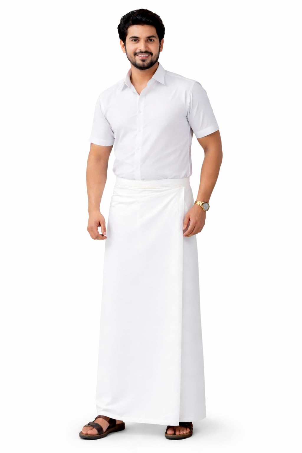 Men's Traditional White Cotton Mundu | Kerala Style Dhoti | Single Mundu for Men | Soft Breathable Cotton Dhoti | Ethnic Wear for Festivals, Temple & Daily Use-picture-32