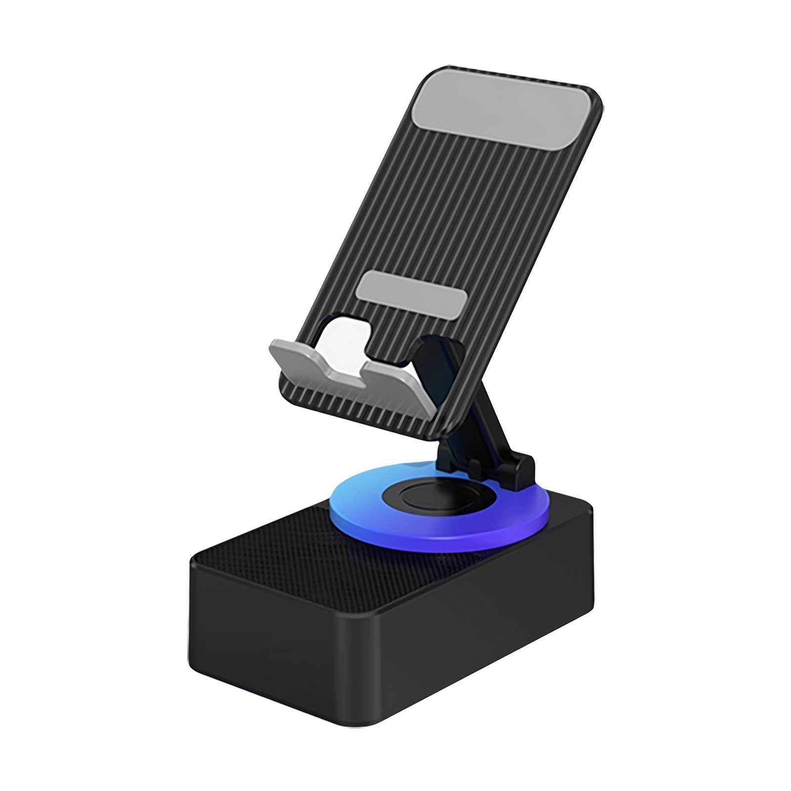 Cell Phone Stand with Bluetooth Speaker, 3 in 1 Adjustable Cell Phone Stand 360° Rotate with Wireless Bluetooth Speaker and Power Bank, Foldable HD Surround Sound for Men Women (Black)