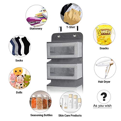 Homyfort Over The Door Hanging Organizer Storage With 5 Large Pockets,Wall Mount Storage With Clear Windows And 2 Widened Metal Hooks For Pantry,Nursery,Diapers,Bathroom,Kitchen,Closet,Dorm(Grey) #TOP4