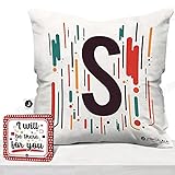 Jhingalala Name First Letter S or Alphabet S Printed Cushion with Filler and Greeting Card | Gift for Friends, Gift for Friendship Day, Friendship Gifts for Best Friend, Friendship Day Gifts