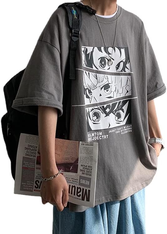CYee Camisetas gráficas de anime Dark Academia para hombre, estilo grunge, de manga corta, de gran tamaño, ropa urbana Preppy Cyberpunk Techwear