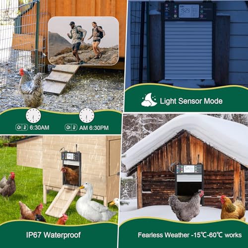 Automatic Chicken Coop Door, Solar Powered, Smart WiFi App Control | Check Open/Closed Door Status In App; 4000mAh Battery, Light Sensor, Timer And Anti-Pinch Roll-Up Design For Daily Coop Care — view 3