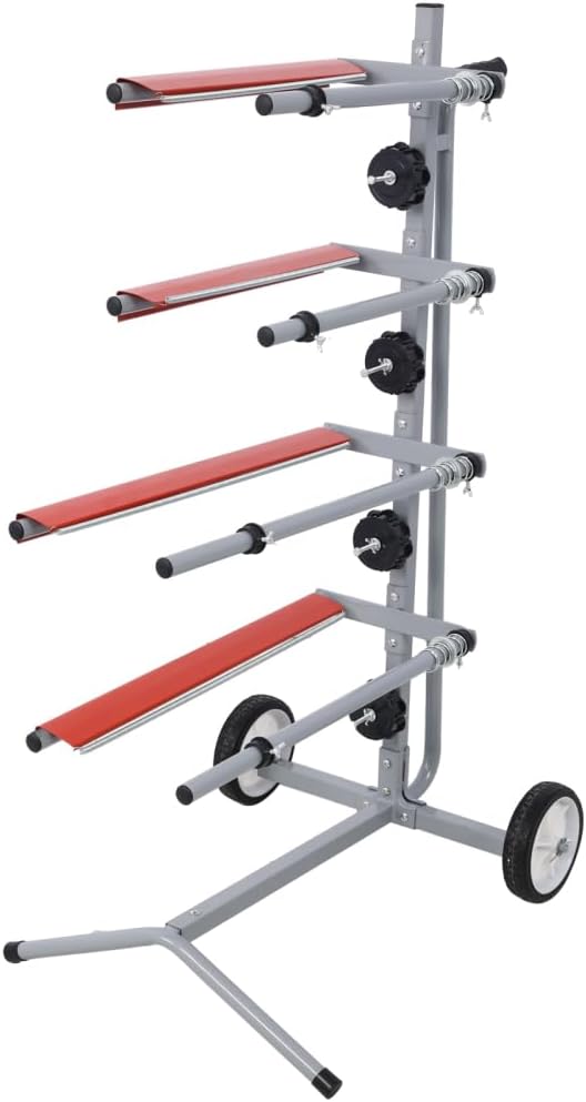 Mobile Multi-Roll Masking Paper & Tape Dispenser Cart for Auto Body Shops – Heavy-Duty Steel Frame, 4 Paper Rolls + 4 Tape Rollers, Clean-Cut Blade & Smooth Mobility