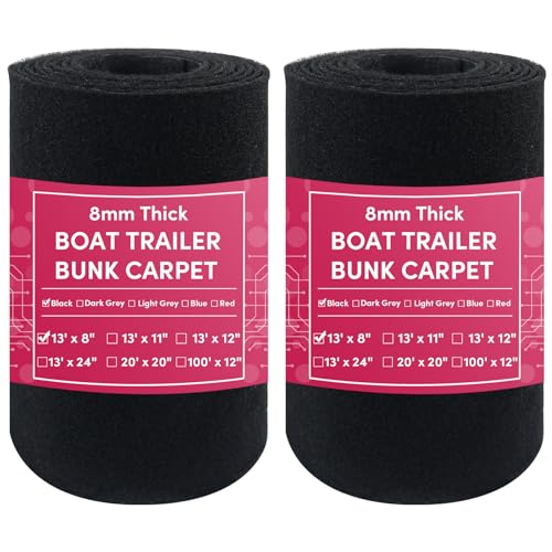 VEITHI Boat Trailer Bunk Carpet Black 8 inch x 13 feet,Boat Bunk Carpet for Jet Ski Ramps(2 Pack)