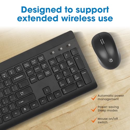 Image of Manhattan Wireless Keyboard and Mouse Combo Set - Full-Size, Quiet Typing, 1200 DPI Precision, Universal Compatibility, USB Receiver - 180771