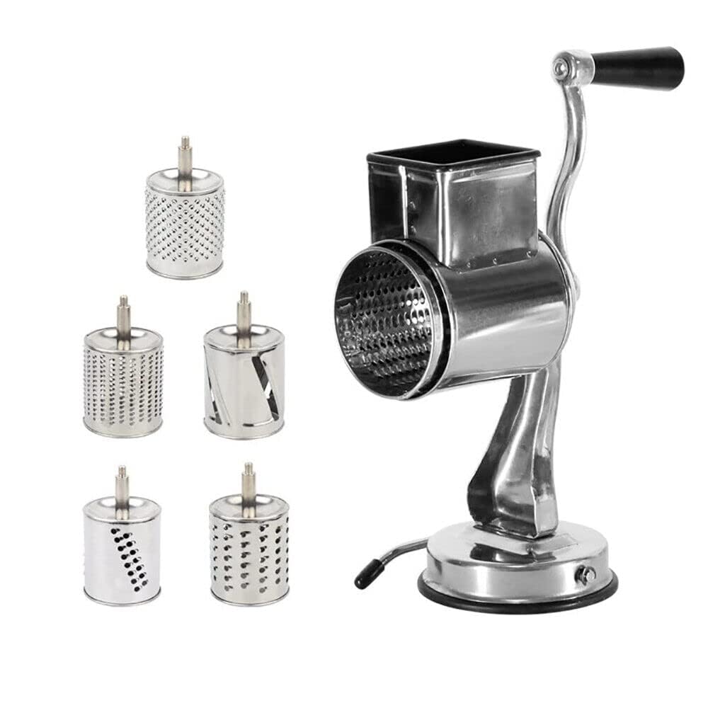 Affettatrice per verdure, grattugia a tamburo con 5 tamburi in acciaio inox, grattugia manuale per patate, grattugia da cucina multifunzionale per tagliare frutta e verdura