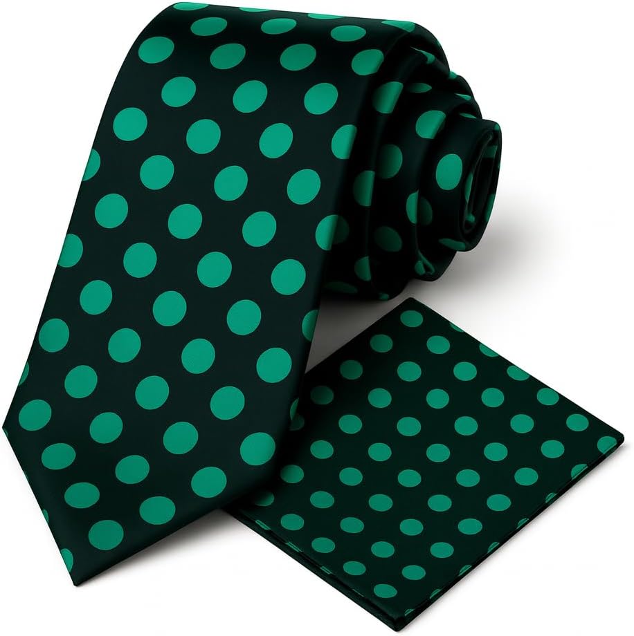 Oliver George Men’s Polka Dot Necktie & Pocket Square Handkerchief Set Casual Business Formal Ties for Suit or Tuxedo