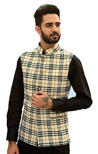 men in class Check Cotton Slevesless Men's Waistcoat Nehru Jacket Style 2 Colours for Party Weeding Or Formal Wear-picture-10