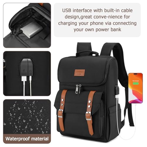 Image of YALUNDISI Vintage Backpack Travel Laptop Backpack with usb Charging Port for Women & Men College Backpack Fits 15.6 Inch Laptop Black Brown