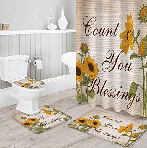 Claean-Acces-Home Wc Vorleger Sunflower Retro Textartikel Duschvorhang-Sets rutschfeste Teppiche… – Bild 5