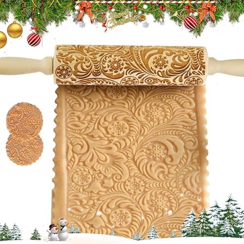 Uoimky Geprägte Nudelhölzer, Teigroller Weihnachten Nudelholz mit Muster 3D Schneeflocke Teigroller mit Prägung DIY Weihnachten für Gebäck Plätzchen Bäck...