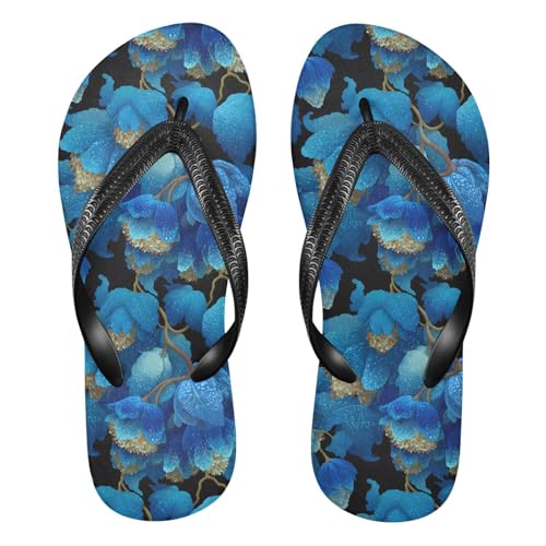 Flip Flop Sandals Elegant Blue Floral Print for Women Men Beach Outdoor XS