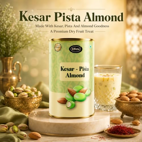 Image of Effete Choco Coated Kesar pista Chocolate Almond Can - 96gm, Chocolaty Dryfruits, Chocolicious Almonds, Dryfruits chocolates packet, chocolates gift pack, chocolate box, chocolates gift hemper