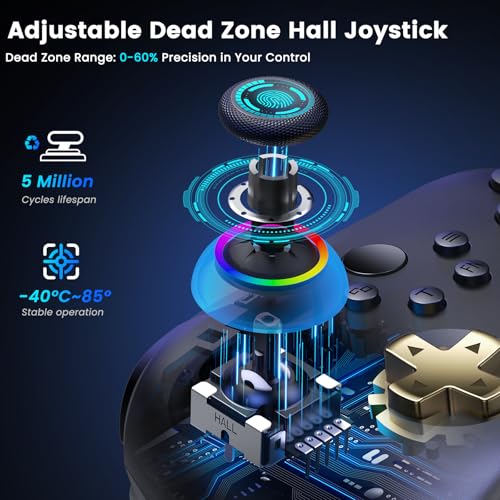 Image of Wireless PC Gaming Controller - Hall Effect Joystick - No Drift, 2.4G & Wired 1000Hz Polling Rate, Remappable Buttons, Turbo & Vibration, Bluetooth Gamepad for PC /Switch /iOS /Android with Charging Dock