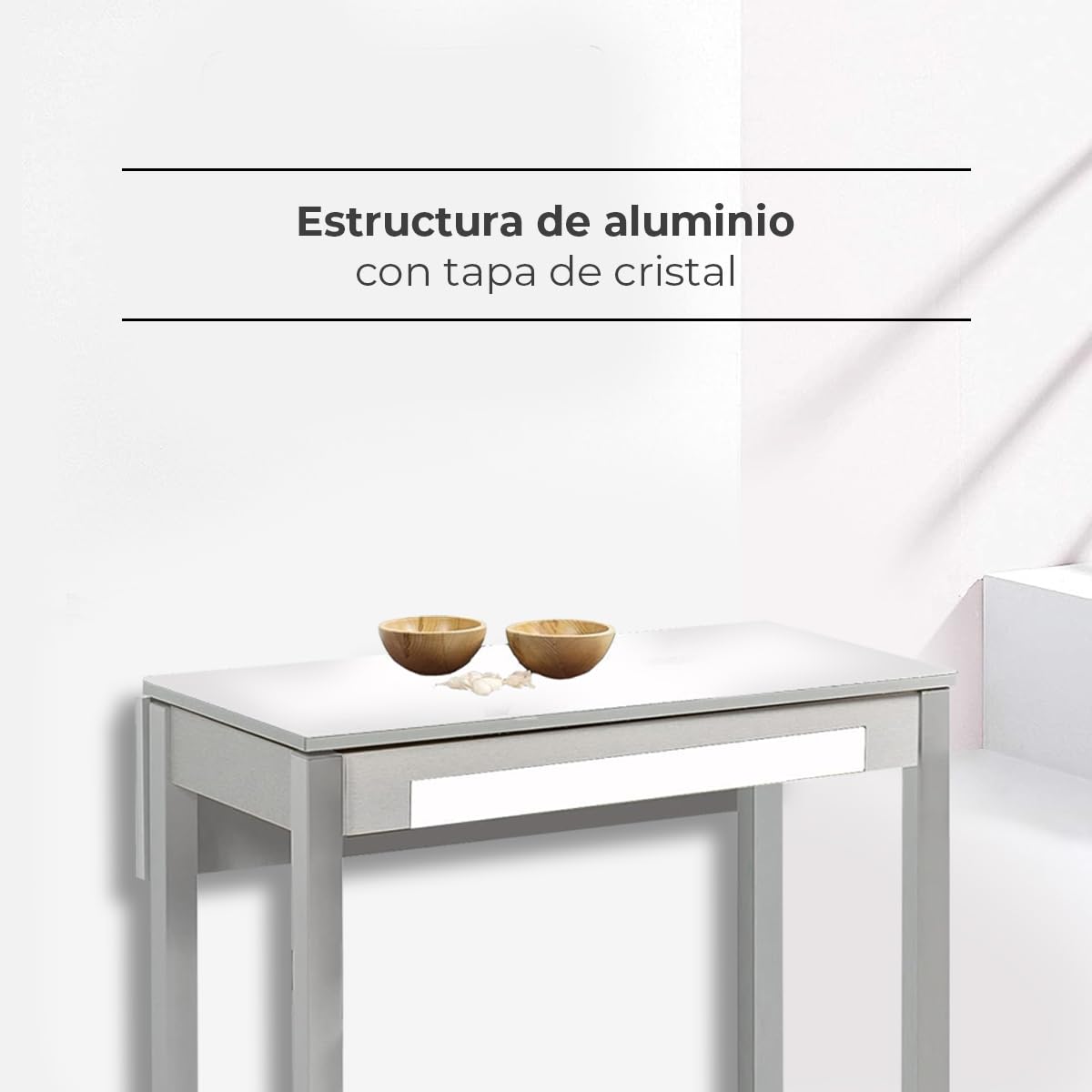 ASTIMESA Mesa de Cocina, Metal, Blanco, 90x50cm-extendida 90x70 cms