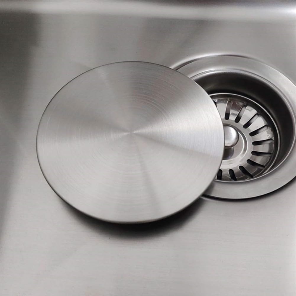 Auratrove Coperchio per filtro per lavello in acciaio inossidabile per scarico della cucina, SUS304, coperchio per maniglia per lo smaltimento dei rifiuti, tappo piatto decorativo da 115,5 mm, argento