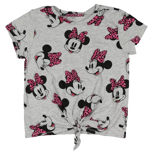Disney Girls' Minnie Mouse Leopard Bow Allover Design Tie-Front Kids T-Shirt