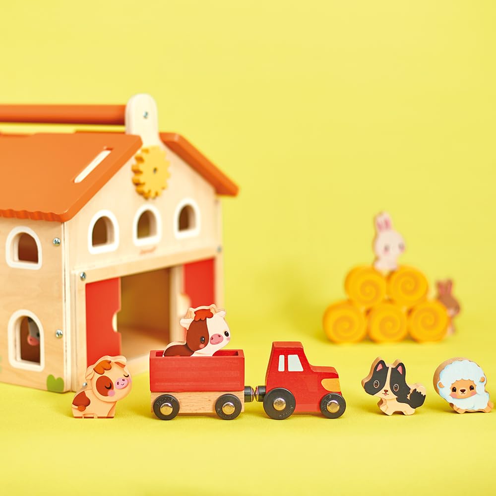 Janod - Mi Primera Granja de Madera Infantil - 16 Accesorios - Juguete de Imitación Infantil - Ejercita Destreza e Imaginación - Juguete de Madera FSC - A Partir de 24 Meses, J03318