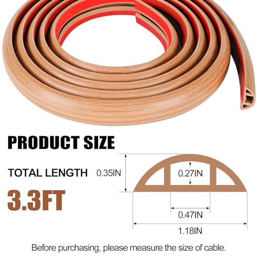 Image of MYFAMIREA 3.3FT Floor Cord Cover for Wire Self Adhesive Cable Cavity Management PVC Extension Cord Hider Power Floor Wire Protector Cover Prevent Cable Trip for Office Home Outdoor (Brown Wood 1.18'')