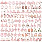 SANNIX 110Pcs/55 Pairs Christmas Charms, Pink Christmas Charm for Jewelry Making, Holiday Xmas Enamel Pendants for DIY Bracelet Necklaces Earrings Craft Supplies