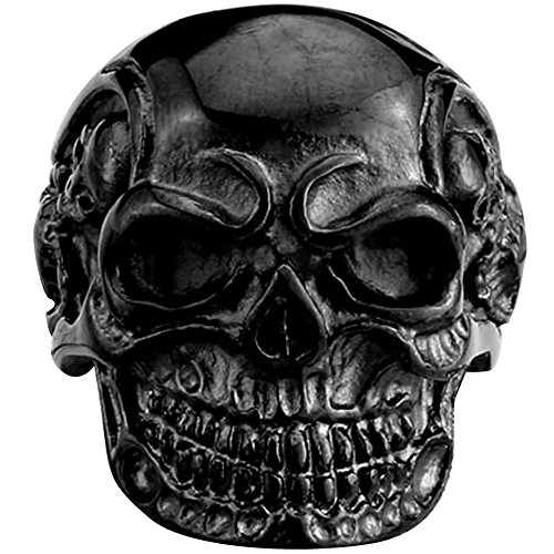 Men's Vintage Gothic Skull Bone Biker Stainless Steel Ring Band Black Size 7 #TOP1