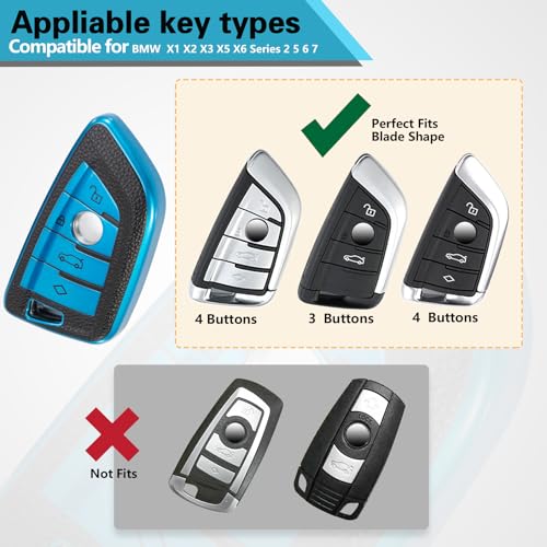 Image of Key Fob Cover for BMW, Leather-Style Keychain Tab Cover, Blue