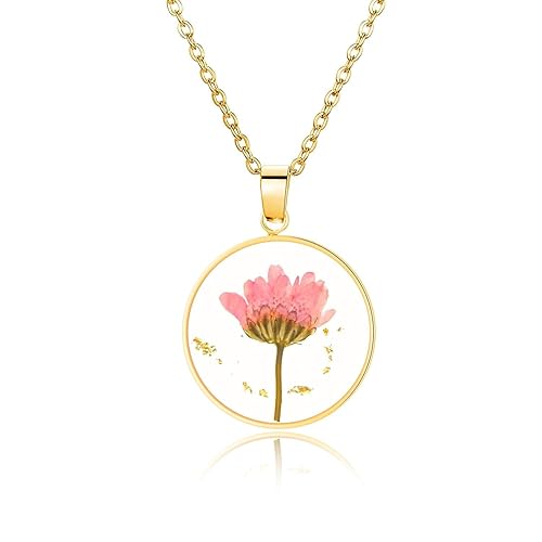 Aster Pressed Flower Necklace,Personalized Gold Handmade Necklace,September Birth Flower Necklace for Women,Aster Represent Love and Wisdom,Perfect