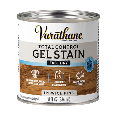 Varathane Total Control Gel Stain | Low Odor Water-Based Formula | Thick Gel Formula for Vertical Surfaces | Ideal for Wood, Metal & Fiberglass | Half Pint | Ipswich Pine