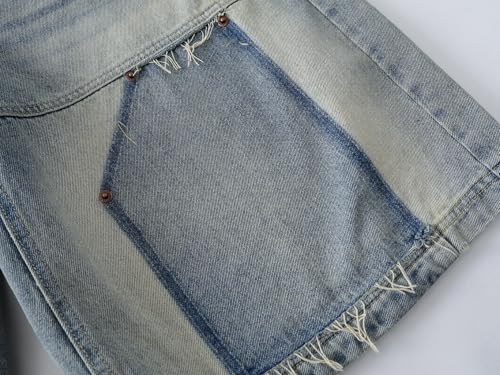 Patchwork Jorts Y2k Vintage Baggy Acid Wash Cropped Frayed Hem Jeans Grunge Denim Wide Leg Pants Streetwear Unisex4