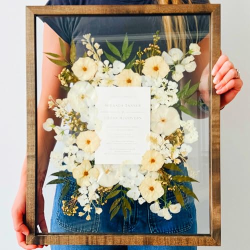 Volakk 16x20 Floating Frame Unique Pressed Flower Frames Dried Pressed Flowers UV Crystal Double Glass Burmese Padauk Wood Frames Art Gallery Quality Picture Frame