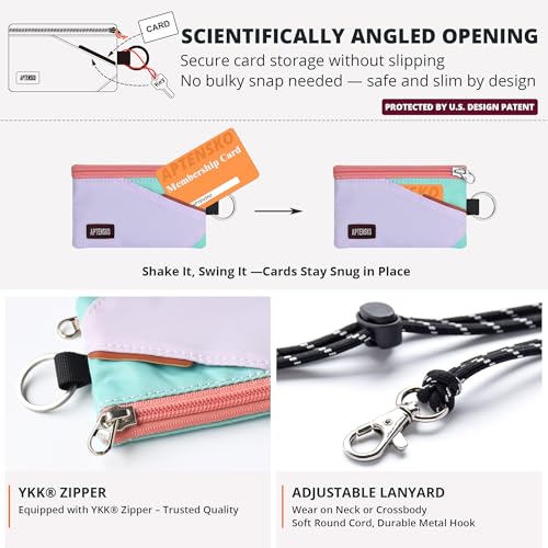 Image of RFID Blocking Travel Wallet with Adjustable Lanyard, Small Nylon Zipper Pouch and Badge Holder for ID, Credit Cards, Cash, Keys, Commuters (SoftLilac+MintAqua)