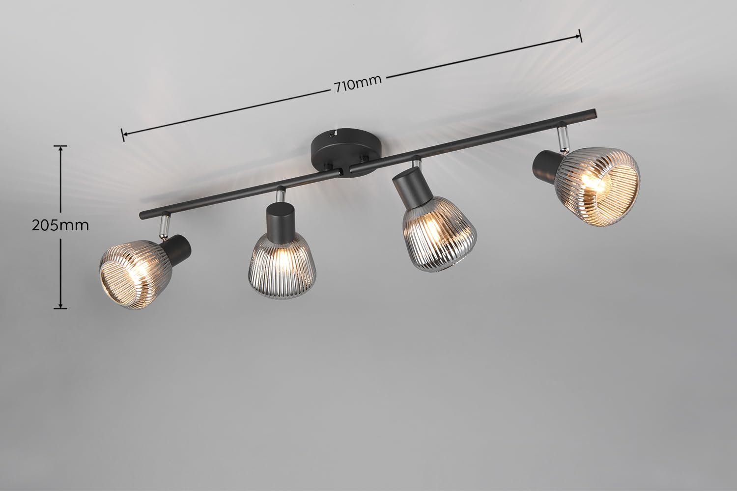 Trio Leuchten Barra de focos TARIFA 862800432, Metal Negro Mate, Vidrio Cromado Vaporizado, excl. 4x E14