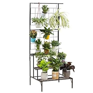COPREE Metalen 3-Tier Opknoping Plant Stand Planter Planken Bloempot Organizer Rack Meerdere Bloempot Display Houder Plank Indoor Outdoor Heavy Duty Planter Rekken Unit met Grid Panel