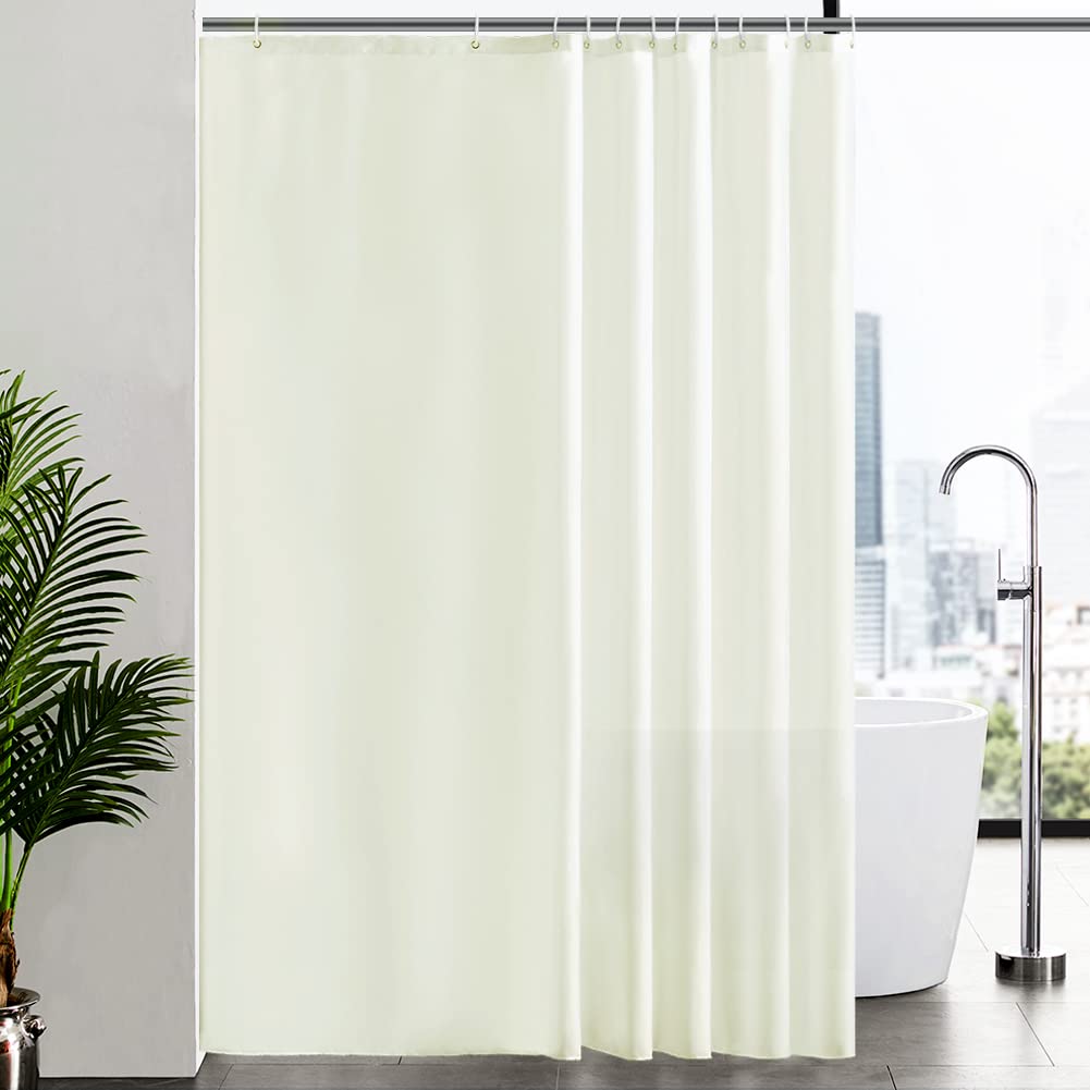 Furlinic Shower Curtain Mould Proof Resistant Wetroom Bathroom Polyester Fabric White 7ft Shower Curtains Liner Waterproof Rustproof Washable Weighted with 12 Hooks Extra Long 180x210cm 72x84. — view 89