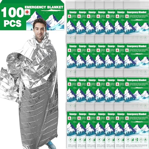 CXYARY 100 Pack Emergency Mylar Thermal Blanket, 84 x 52 Space Blankets, Emergency Thermal Blanket Space Rescue Survival Gear Camping for Outdoors, Hiking, Camping Survival