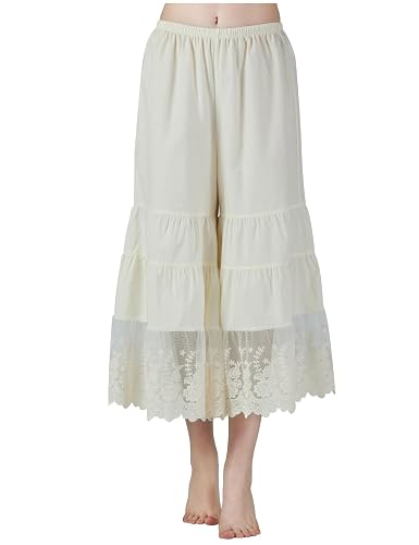 BEAUTELICATE Women Cotton Batiste Culotte Slip Pettipants Lace Trim Vintage