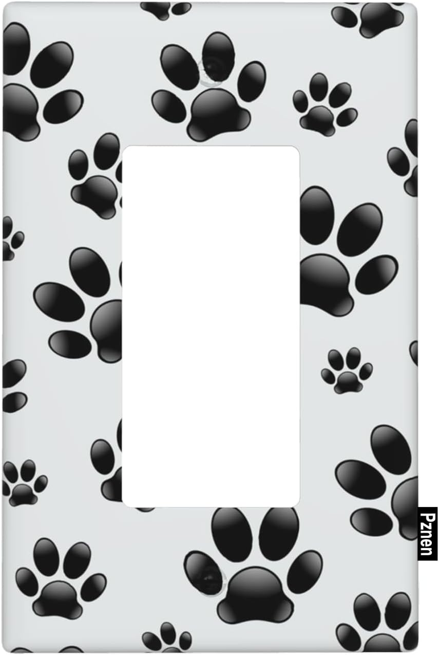Paw Print Single Rocker Wall Plate Puppy Dog Black and White Paws Decorator Rocker Switch Plate Decorative 1 Gang Lightswitch Cover Home & Office
