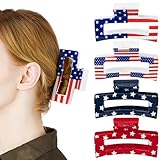 PANTIDE 4Pcs American Flag Hair Claw Clips for Women Girls - Independence Day 4th of July Rectangle Nonslip Clips Red White Blue Star Patriotic Celebrations USA Hair Accessories Small Gifts