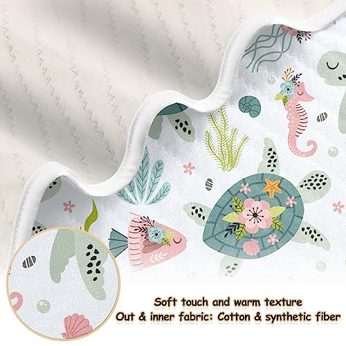 Image of Swaddle Blanket for Turtle Sea Horse Baby Receiving Blanket Muslin Baby Swaddles Soft Cotton Breathable Nursery Blankets for Unisex Boys and Girls 30x40 Inch
