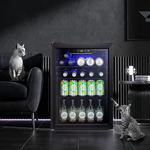ZAFRO Mini Fridge 100 Cans Compressor Wine Cooler Refrigerator Freestanding Wine Cellar Front Glass Door and Temperature Memory Function for Soda Beer Bar Office Home 2.6 cu.ft