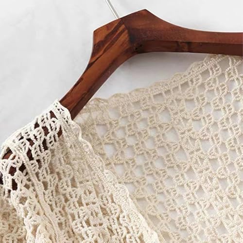 Summer Cardigan for Women, Long Sleeve Crochet Hollow Cardigan, Loose Lightweight Womens Summer Cardigan, Boho Knitted Kimono(One Size) Creamy White3