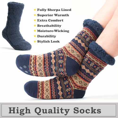 Men's Slipper Socks with Non-Slip Grippers, Thermal Fuzzy Warm Sherpa Lining, Cozy Gifts4