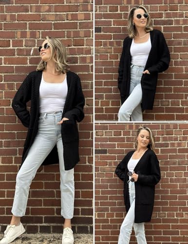 Image of Zeagoo Women's 2025 Fall Open Front Cardigan Long Batwing Sleeve Chunky Knit Sweater Loose Outerwear Coats with Pockets