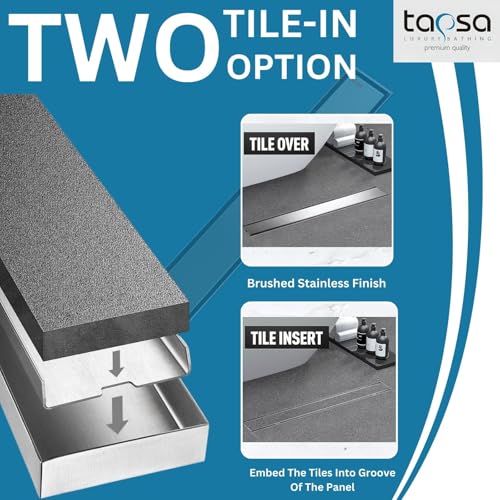 Image of Tapsa Tile Insert Floor Drain | 304 Stainless Steel | Invisible Shower Drain Channel | Shower Drain Channel |Water Drain Channel | Floor Drain with Cockroach Trap | Anti-Rust. (SS Matte, 12X4)